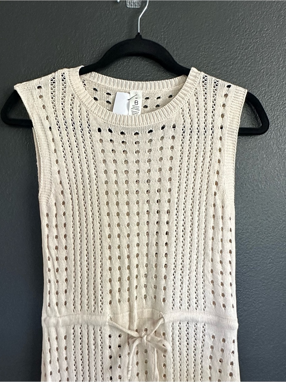 B Crochet Knit Sleeveless Swim Cover-Up Dress Cream Beige Medium Resort Coastal - Picture 7 of 9